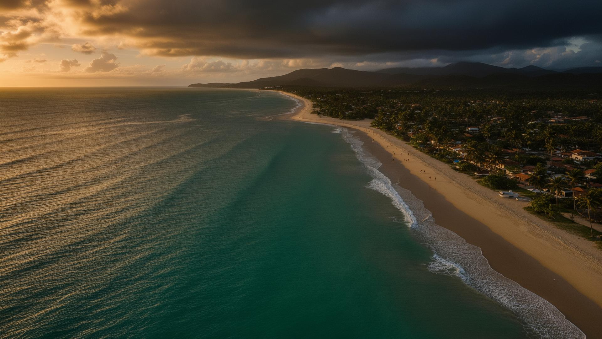 Vista aérea do mar da Praia da Pitinga em Arraial d'Ajuda